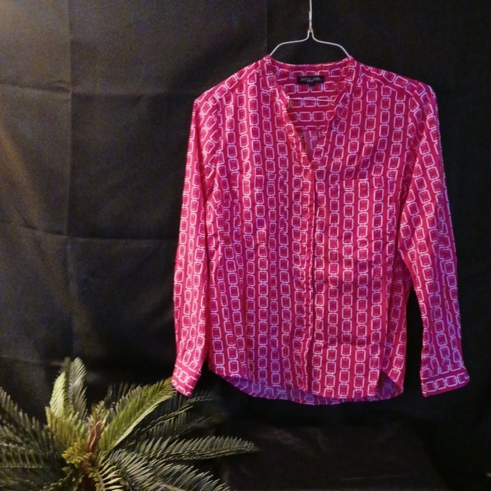 Notations pink & white blouse sz med petite